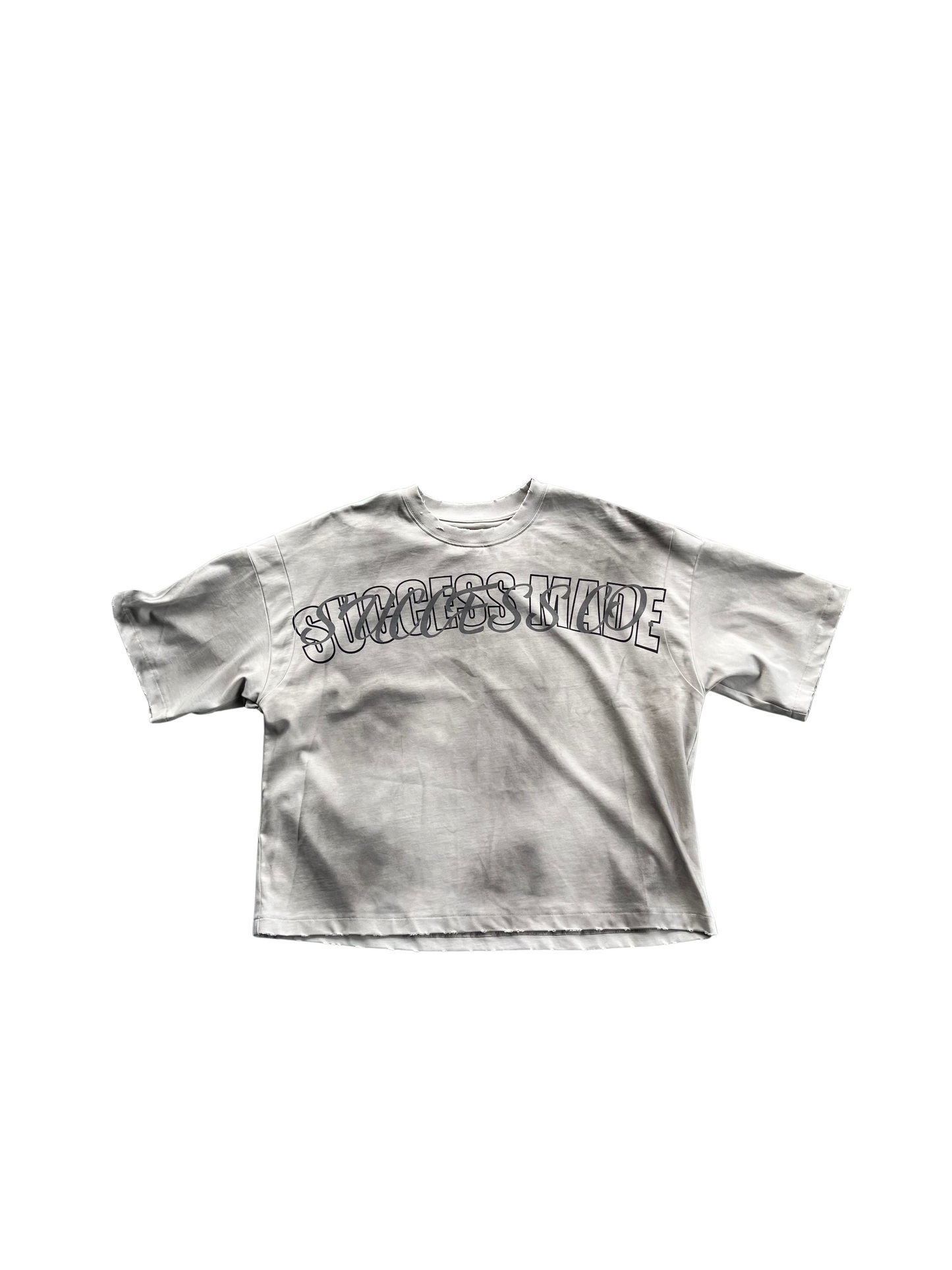 "SUCCESS MADE" Distressed T-shirt White