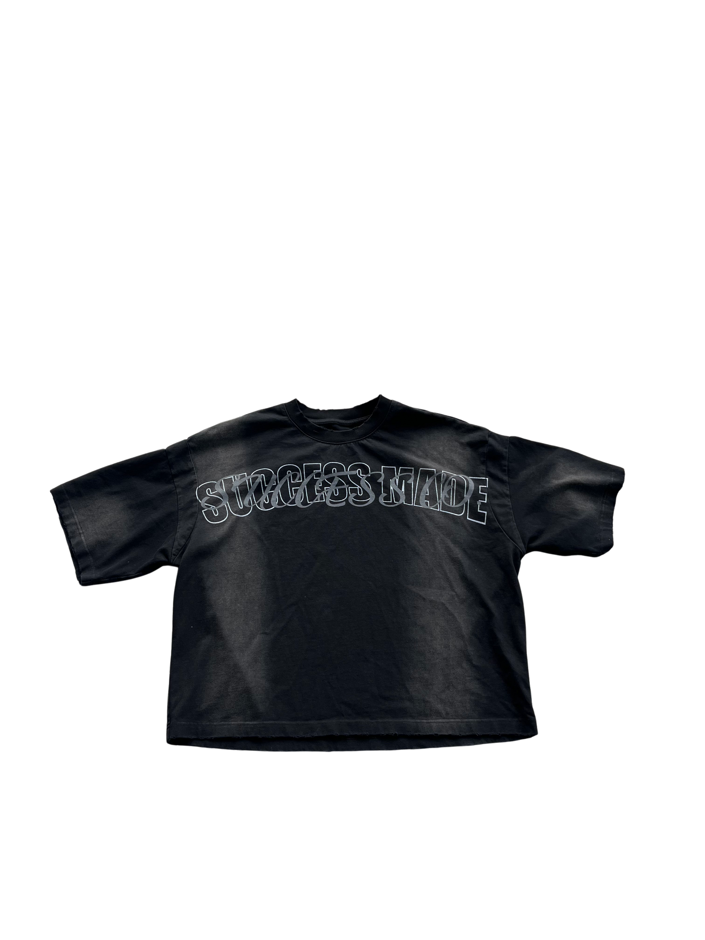 "SUCCESS MADE" Distressed T-shirt Black