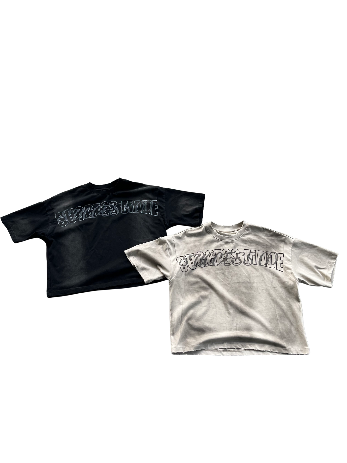 "SUCCESS MADE" Distressed T-shirt Set
