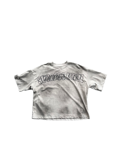 "SUCCESS MADE" Distressed T-shirt White